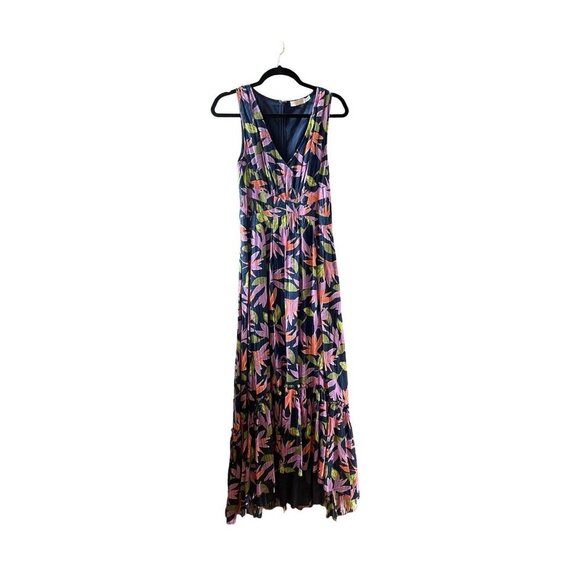 Ramy Brook Miles Floral Maxi Dress Navy High-Low V-Neck Sleeveless Size 4 - Picture 7 of 12